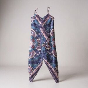 Kersh Women's L Indigo Multi Color Paisley Print‎ Wrap Maxi Dress